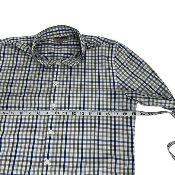 Express Mens Slim Fitted Plaid Button-Up Shirt S 14-14.5" Long Sleeve Blue/Gray - Picture 4 of 10